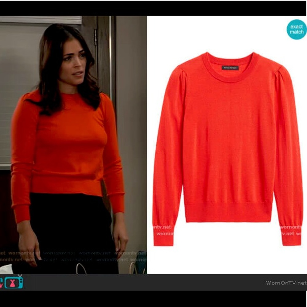 Banana Republic Washable Merino Puff Sleeve Sweater(Orange/Scarlet Red) NWOT